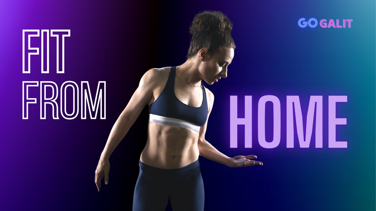 The Fit From Home course cover, Galit in training gear beside the course title